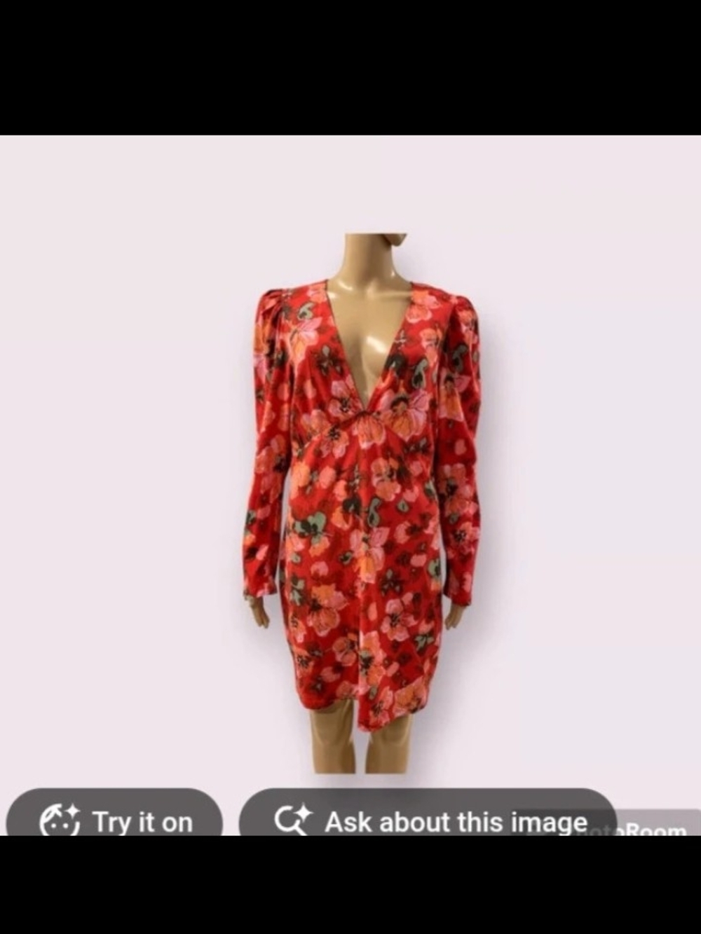 H&M Red Floral V-Neck Long Sleeve Dress